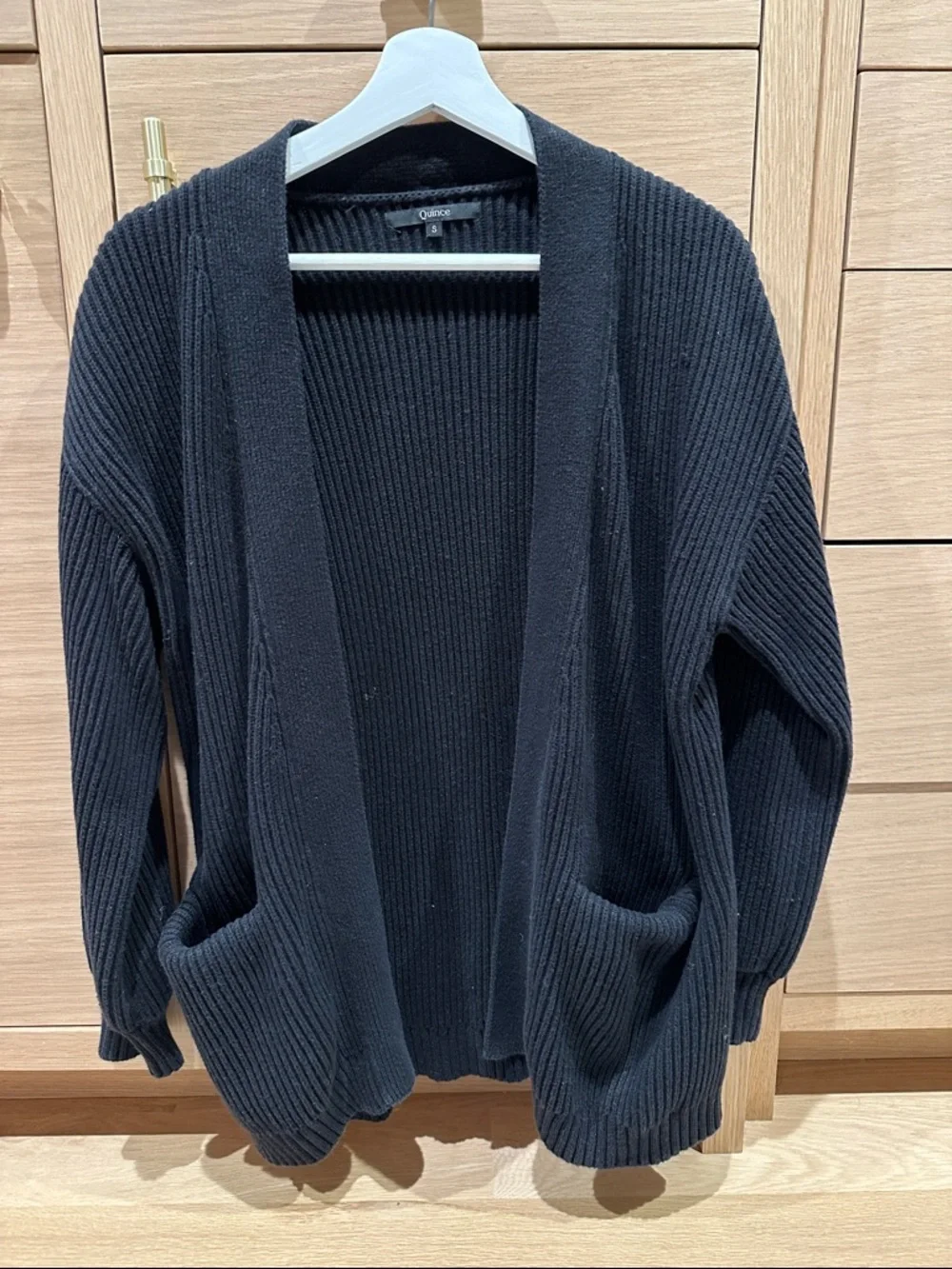 Quince Black Ribbed Open-Front Pocket Cardigan - Picture 1 of 5